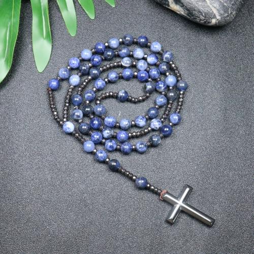 Rosary Necklace Sodalite with Hematite Cross fashion jewelry & Unisex mixed colors 110mm Length Approx 78 cm Sold By PC