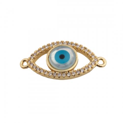 Evil Eye Connector, Brass, 14K gold plated, DIY & micro pave cubic zirconia & enamel, nickel, lead & cadmium free, 12.50x25.50x4mm, Hole:Approx 1.5mm, Sold By PC