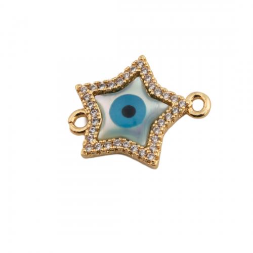 Evil Eye Connector, Brass, 14K gold plated, DIY & micro pave cubic zirconia & enamel, nickel, lead & cadmium free, 15.50x19x3mm, Hole:Approx 1.5mm, Sold By PC