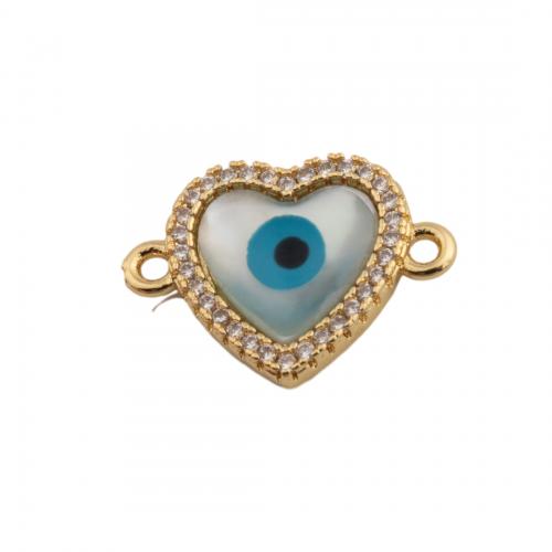 Evil Eye Connector, Brass, 14K gold plated, DIY & micro pave cubic zirconia & enamel, nickel, lead & cadmium free, 14x19x3mm, Hole:Approx 1.5mm, Sold By PC