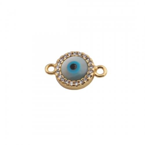 Evil Eye Connector, Brass, high quality plated, DIY & micro pave cubic zirconia & enamel, more colors for choice, nickel, lead & cadmium free, 8.50x13.50x2.50mm, Hole:Approx 1mm, Sold By PC