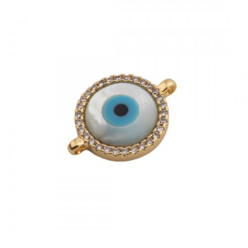 Evil Eye Connector, Brass, high quality plated, DIY & micro pave cubic zirconia & enamel, more colors for choice, nickel, lead & cadmium free, 13x18x3mm, Hole:Approx 1mm, Sold By PC