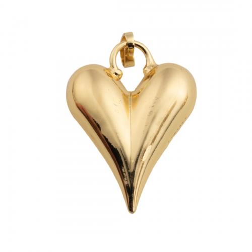 Colgantes de Metal en Forma Corazón, chapado en oro de 14 K, Bricolaje, libre de níquel, plomo & cadmio, 28x20x7mm, agujero:aproximado 3mm, Vendido por UD