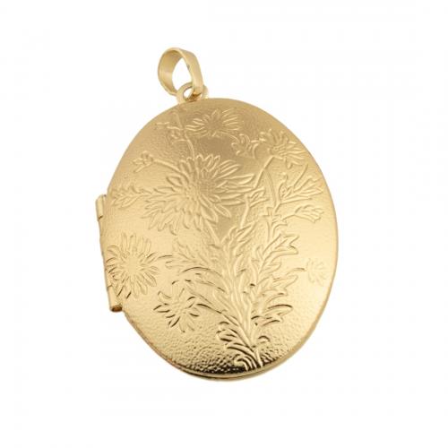 Pingentes de Medalhão de bronze, cobre, Banhado a ouro 14K, DIY, níquel, chumbo e cádmio livre, 42x27x9mm, Buraco:Aprox 4mm, vendido por PC