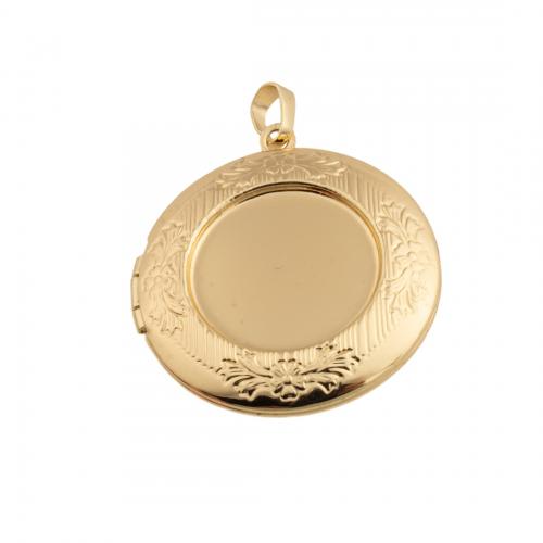 Colgantes de medallón de cobre amarillo, metal, chapado en oro de 14 K, Bricolaje, libre de níquel, plomo & cadmio, 35.50x32.50x6mm, agujero:aproximado 4mm, Vendido por UD