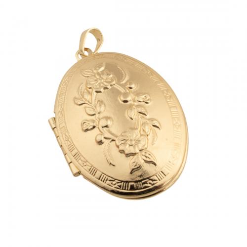 Colgantes de medallón de cobre amarillo, metal, chapado en oro de 14 K, Bricolaje, libre de níquel, plomo & cadmio, 42x27x9.50mm, agujero:aproximado 4mm, Vendido por UD