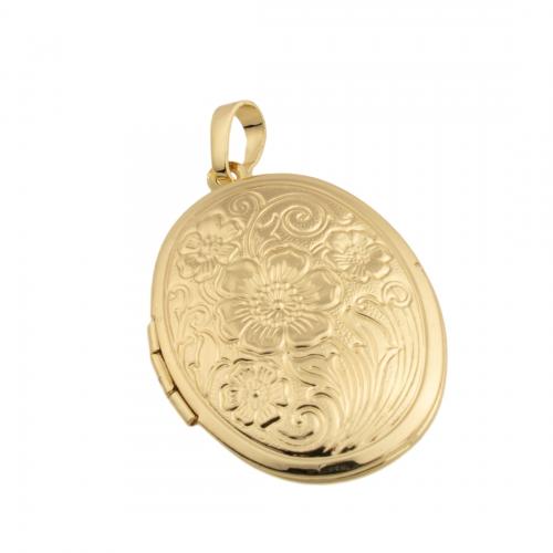 Colgantes de medallón de cobre amarillo, metal, chapado en oro de 14 K, Bricolaje, libre de níquel, plomo & cadmio, 33x24x6.50mm, agujero:aproximado 4mm, Vendido por UD