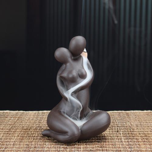 Backflow Incense Burner, Purple Clay, handmade, for home and office & durable, 110x100x160mm, Sold By PC