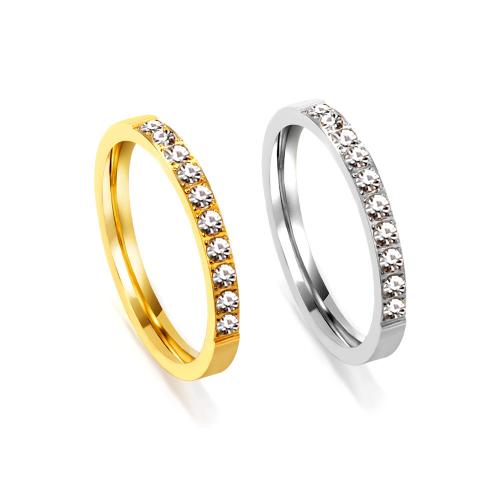 Rhinestone-Edelstahl -Finger-Ring, 304 Edelstahl, verschiedene Größen vorhanden & für Frau & mit Strass, keine, ring width 2.5mm, verkauft von PC