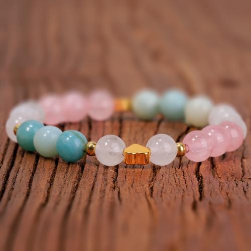 Quartz Bracelets, Rose Quartz, with ​Amazonite​, handmade, fashion jewelry & for woman, Length:Approx 7.09 Inch, Sold By PC