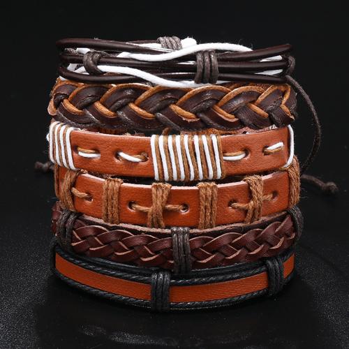PU Leather Cord Bracelets, with Wax Cord, handmade, 6 pieces & multilayer & Unisex, Length:Approx 17-24 cm, Sold By Set
