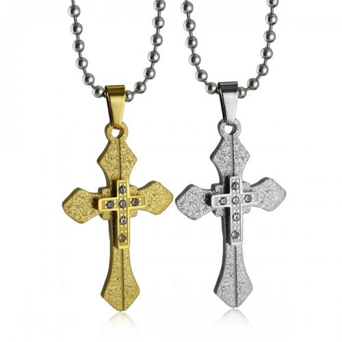 Titanium Steel Pendants, Cross, Vacuum Ion Plating, fashion jewelry & Unisex & with rhinestone, more colors for choice, Sold By PC