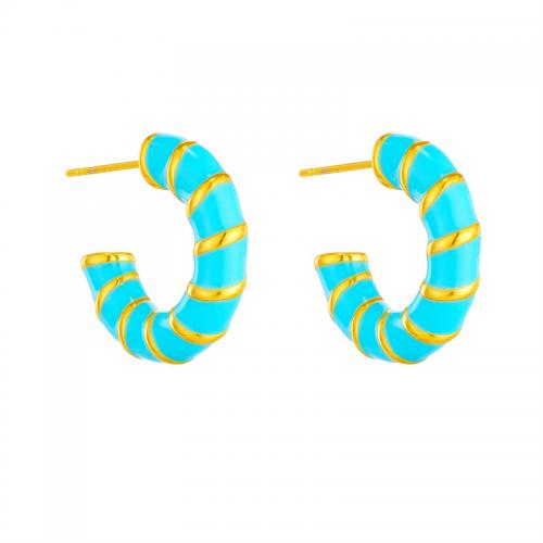 Boucle d'oreille Acier Titane, bijoux de mode & pour femme & émail, blue ciel, 20mm, Vendu par paire