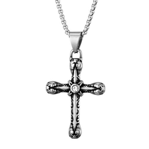 Titanium Steel Necklace Cross polished & for man & with rhinestone Length Approx 23.62 Inch Sold By PC