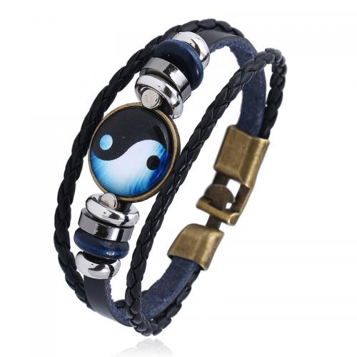 PU Leather Cord Bracelets with Zinc Alloy antique bronze color plated folk style & for man 6mm Length 20.5 cm Sold By PC