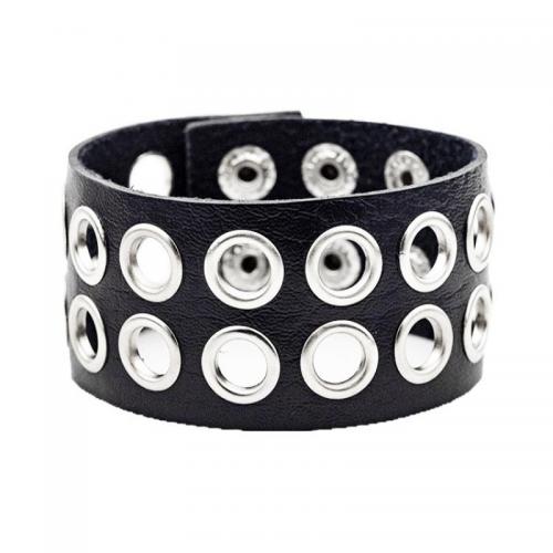 Bracelets cordon PU, cuir PU, avec alliage de zinc, le style de punk & pour homme, noire, 35mm, Longueur 22.5 cm, Vendu par PC
