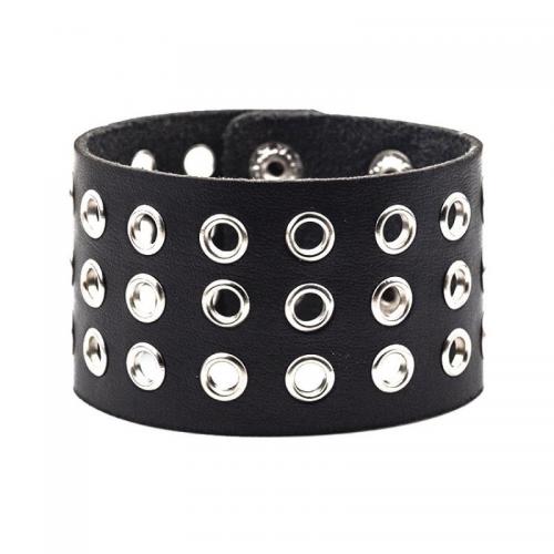 Bracelets cordon PU, cuir PU, avec alliage de zinc, le style de punk & pour homme, noire, 43mm, Longueur:23 cm, Vendu par PC