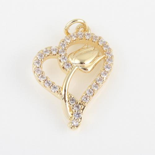 Cubic Zirconia Micro Pave Brass Pendant, Heart, gold color plated, DIY & micro pave cubic zirconia, nickel, lead & cadmium free, 26.80x17.30x4.30mm, Sold By PC