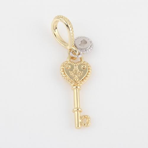Brass Jewelry Pendants, Key, gold color plated, DIY, nickel, lead & cadmium free, 27.60x7.30x2.30mm, Sold By PC
