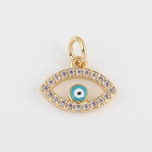Evil Eye Pendants, Brass, gold color plated, DIY & micro pave cubic zirconia & enamel, blue, nickel, lead & cadmium free, 12.80x12.30x2.20mm, Sold By PC