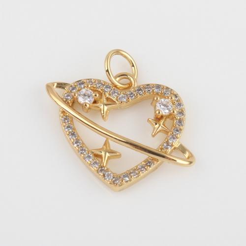 Cubic Zirconia Micro Pave Brass Pendant, Heart, gold color plated, DIY & micro pave cubic zirconia, nickel, lead & cadmium free, 20.20x18x3.20mm, Sold By PC