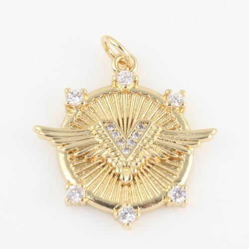 Cubic Zirconia Micro Pave Brass Pendant, Wing Shape, gold color plated, DIY & micro pave cubic zirconia, nickel, lead & cadmium free, 25.30x21.30x2.20mm, Sold By PC