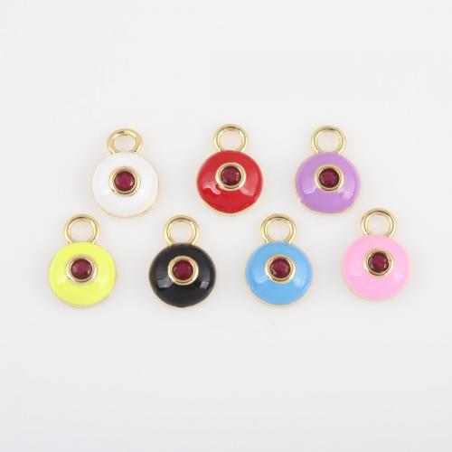 Evil Eye Pendants Brass with Glass Rhinestone Round gold color plated DIY & enamel nickel lead & cadmium free Sold By PC