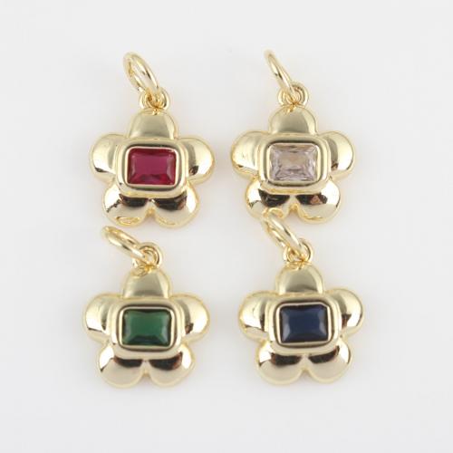 Brass Jewelry Pendants, with Glass Rhinestone, Flower, gold color plated, DIY, more colors for choice, nickel, lead & cadmium free, 15.50x10.40x2.80mm, Sold By PC