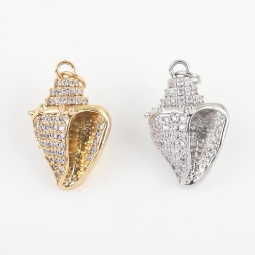 Cubic Zirconia Micro Pave Brass Pendant, Conch, gold color plated, DIY & micro pave cubic zirconia, nickel, lead & cadmium free, 25.80x14.40x10.30mm, Sold By PC