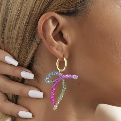 Brass Drop Earring with Crystal Bowknot plated fashion jewelry multi-colored nickel lead & cadmium free Sold By Pair