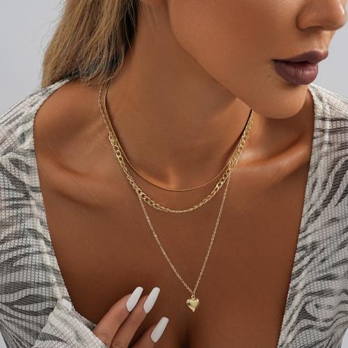 Brass Necklace with 7cm extender chain Heart plated fashion jewelry golden nickel lead & cadmium free Length 37 cm Sold By PC