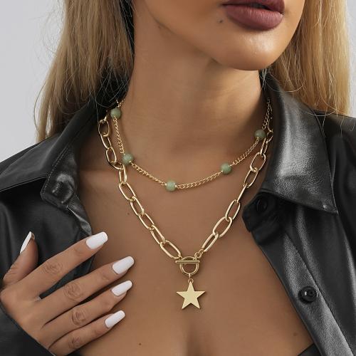 Brass Necklace Star plated fashion jewelry golden nickel lead & cadmium free Sold By Set