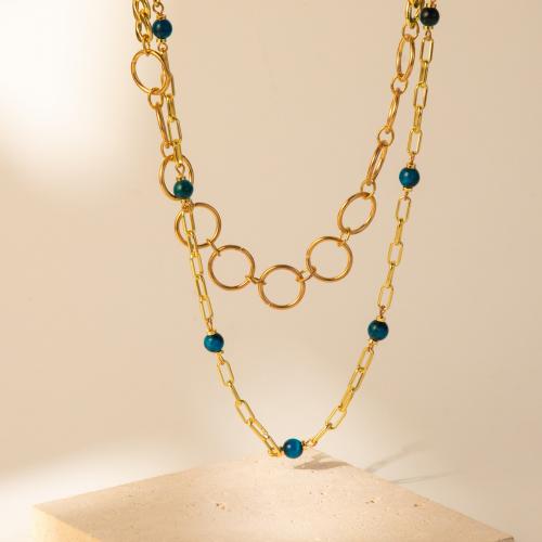 Fashion Necklace Jewelry Aluminum with Natural Stone plated fashion jewelry golden nickel lead & cadmium free Sold By PC
