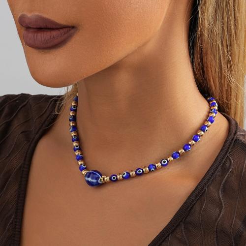 Evil Eye Jewelry Necklace Brass with Natural Stone & Porcelain with 7cm extender chain plated fashion jewelry dark blue nickel lead & cadmium free Length 37 cm Sold By PC