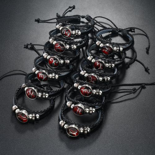 Fashion Create Wax Cord Bracelets, with PU Leather & Hematite & Copper Coated Plastic, with 16-18 extender chain, handmade, Unisex & different designs for choice & luminated, black, Length:Approx 17-18 cm, Sold By PC