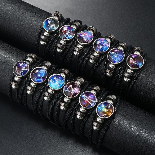 Fashion Create Wax Cord Bracelets with PU Leather & Hematite & Copper Coated Plastic with 16-18cm extender chain handmade Unisex & luminated black Length Approx 17-18 cm Sold By PC