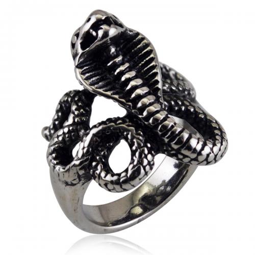 Titanium Steel Finger Ring, Snake, polished, fashion jewelry & Unisex & different size for choice & hollow, original color, nickel, lead & cadmium free, width:23mm,thickness:4mm, Sold By PC
