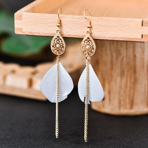 Tibetan Style Drop Earrings, with Feather, plated, fashion jewelry & for woman, more colors for choice, nickel, lead & cadmium free, 115x1mm, Sold By Pair