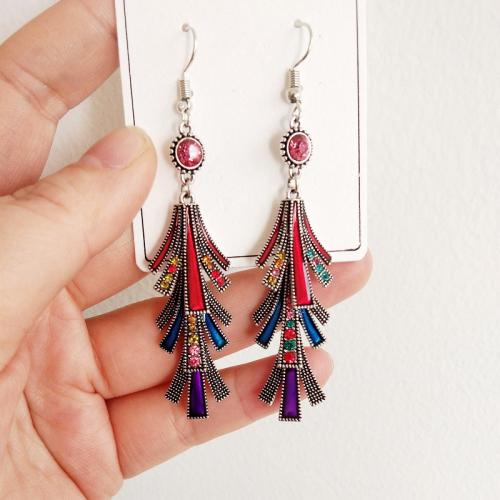 Zinc Alloy Drop Earrings with enamel plated fashion jewelry & for woman & with rhinestone nickel lead & cadmium free Sold By Pair