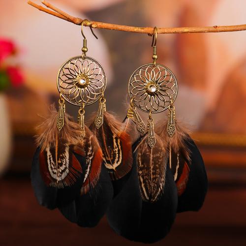 Tibetan Style Drop Earrings, with Feather, plated, fashion jewelry & for woman, more colors for choice, nickel, lead & cadmium free, 105x25mm, Sold By Pair