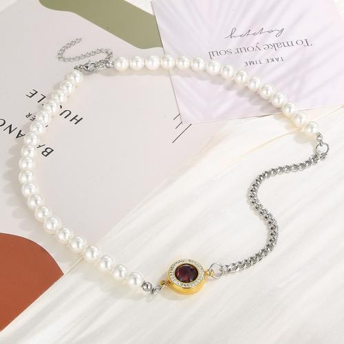 Stainless Steel Jewelry Necklace 304 Stainless Steel with Glass Rhinestone & Plastic Pearl with 8mm extender chain plated fashion jewelry & for woman nickel lead & cadmium free Length Approx 450 mm Sold By Set