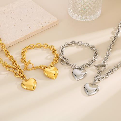 Fashion Stainless Steel Jewelry Sets 304 Stainless Steel Heart plated 2 pieces & fashion jewelry & for woman nickel lead & cadmium free Sold By Set