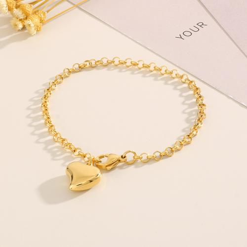 Stainless Steel Jewelry Bracelet 304 Stainless Steel with 4mm extender chain Heart plated fashion jewelry & for woman gold nickel lead & cadmium free Length Approx 220 mm Sold By PC