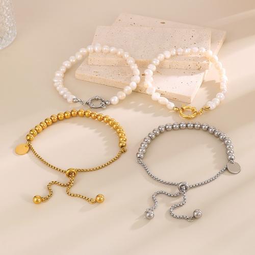 Stainless Steel Jewelry Bracelet 304 Stainless Steel with Plastic Pearl plated fashion jewelry & for woman nickel lead & cadmium free Sold By PC