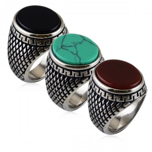 Titanium Steel Finger Ring, with turquoise, fashion jewelry & Unisex, more colors for choice, nickel, lead & cadmium free, width:20mm,thickness:2mm, Sold By PC
