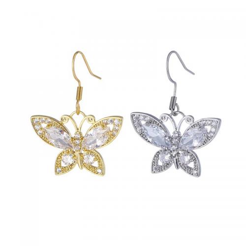 Stainless Steel Drop Earring, 316L Stainless Steel, with Brass, Butterfly, plated, micro pave cubic zirconia & for woman, more colors for choice, Sold By PC