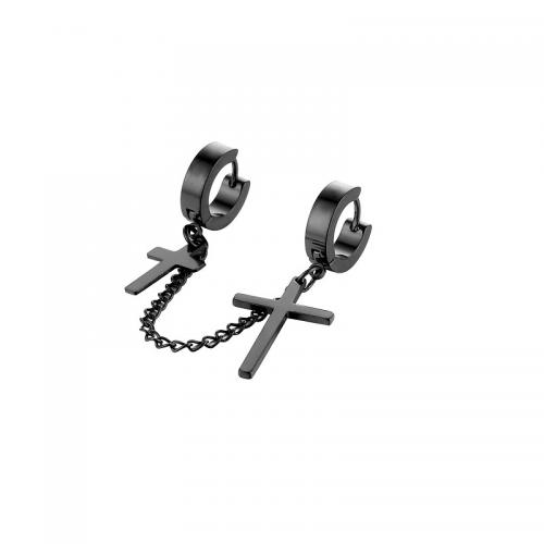 Huggie Hoop Drop Earring 316L Stainless Steel Cross polished Unisex Sold By PC