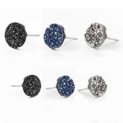 925 Sterling Silver Stud Earring with Quartz Round druzy style & Unisex Sold By PC