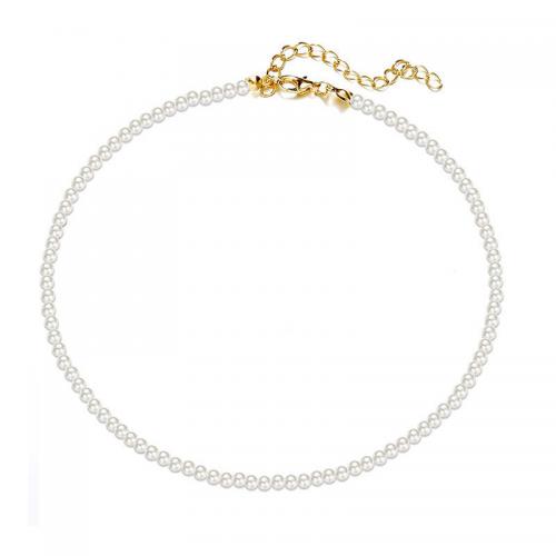 Plastik-Perlenkette, Kunststoff Perlen, mit Titanstahl, mit Verlängerungskettchen von 5cm, rund, Modeschmuck & verschiedene Größen vorhanden & für Frau, weiß, Länge 40 cm, verkauft von PC