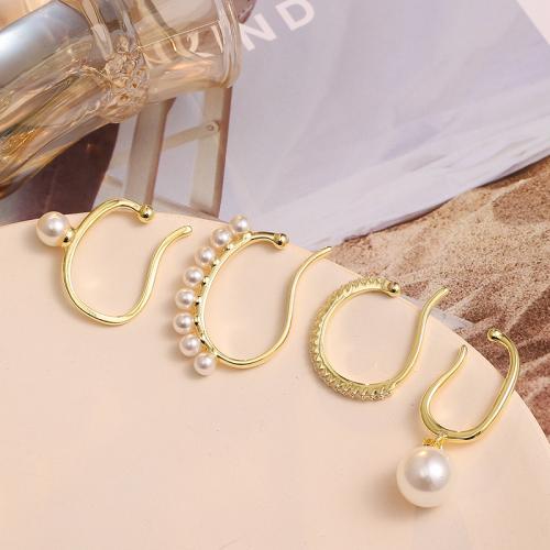 Befestiger Zirkonia Messing Ohrring, mit Kunststoff Perlen, 4 Stück & Modeschmuck & Micro pave Zirkonia & für Frau, goldfarben, frei von Nickel, Blei & Kadmium, verkauft von setzen